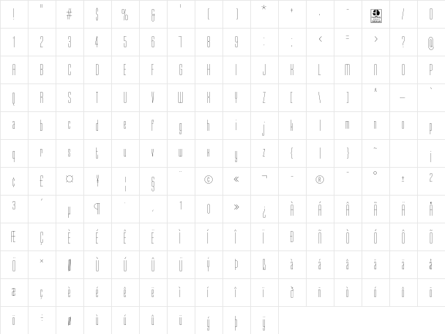 Typo-Longest Thin Demo Regular  glyph index