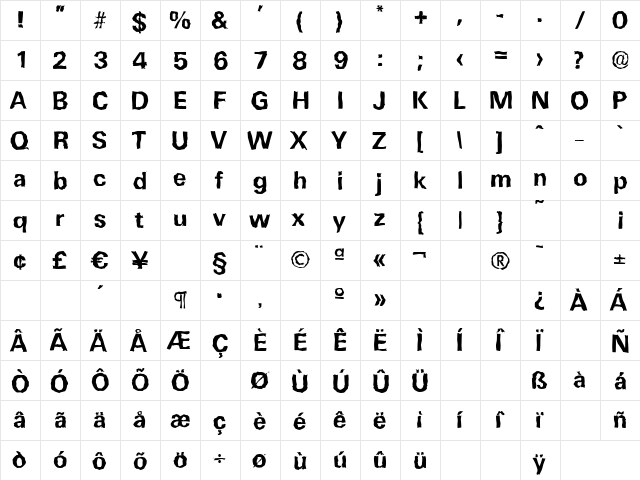 UltimateRandom Bold  glyph index