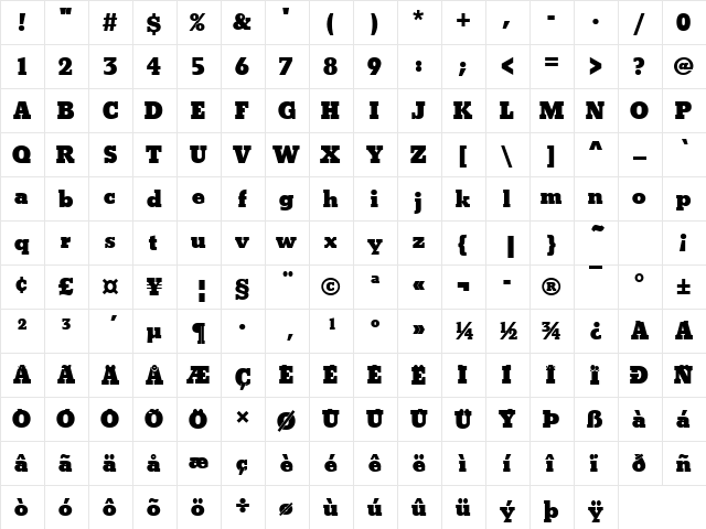 BetonPExtBol Regular  glyph index