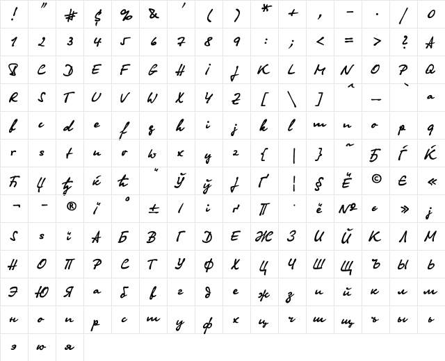 OlgaCTT Normal  glyph index