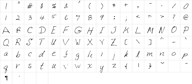 Andres Regular  glyph index