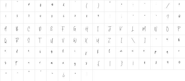 Candyreins Regular  glyph index