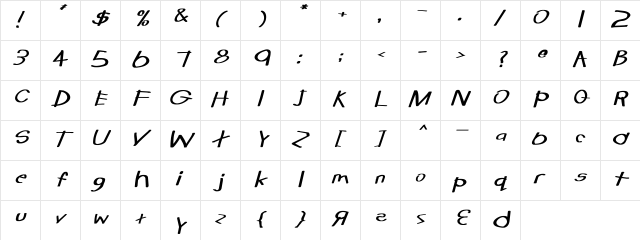 Tabatha Wd bold italic Bold Italic  glyph index