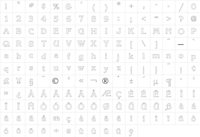 Korinna Outline  glyph index