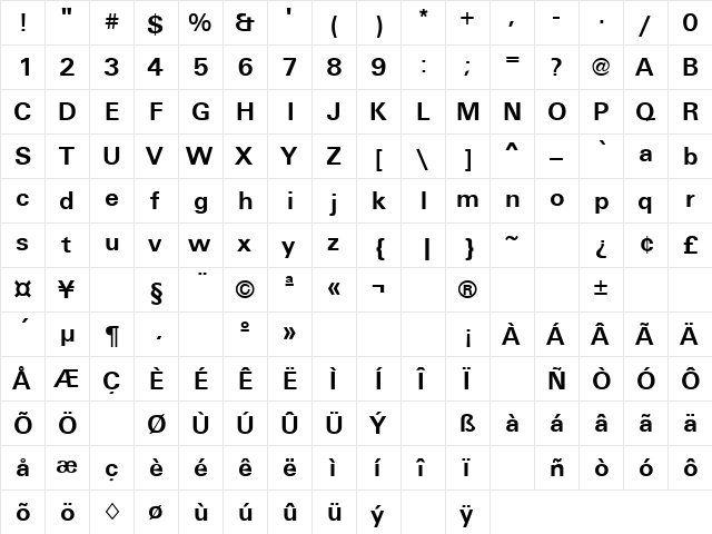 Black Dog22 Regular  glyph index