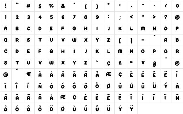 Reglisse Fill  glyph index