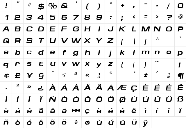 Minima Expanded SSi Bold Italic  glyph index