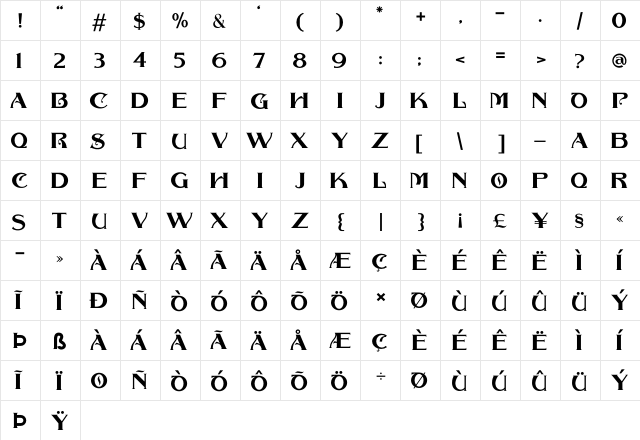 COLLONAR CAP Regular  glyph index
