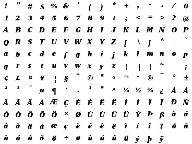 Delima MT Std Extra Bold It  glyph index