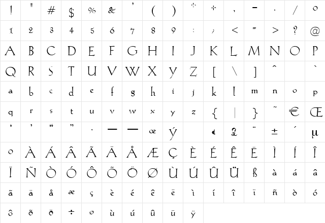 AliceLight Regular  glyph index