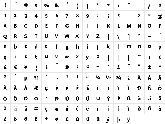 Profile Bold  glyph index