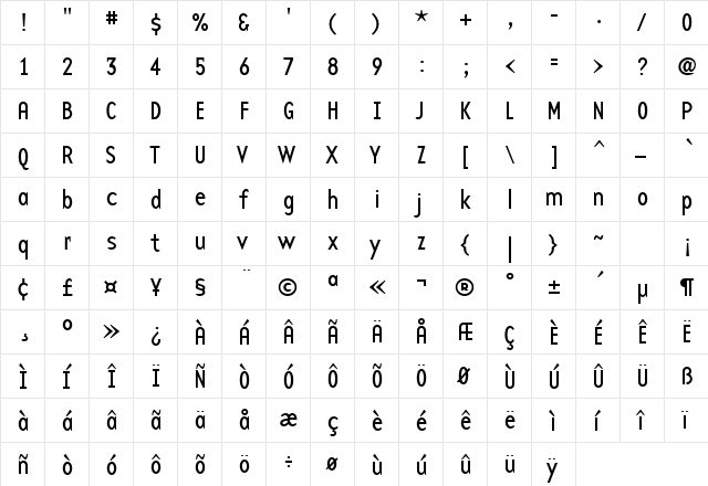 BaseTwelveSans Regular  glyph index