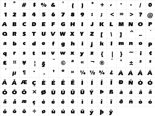 ITC Eras Ultra  glyph index
