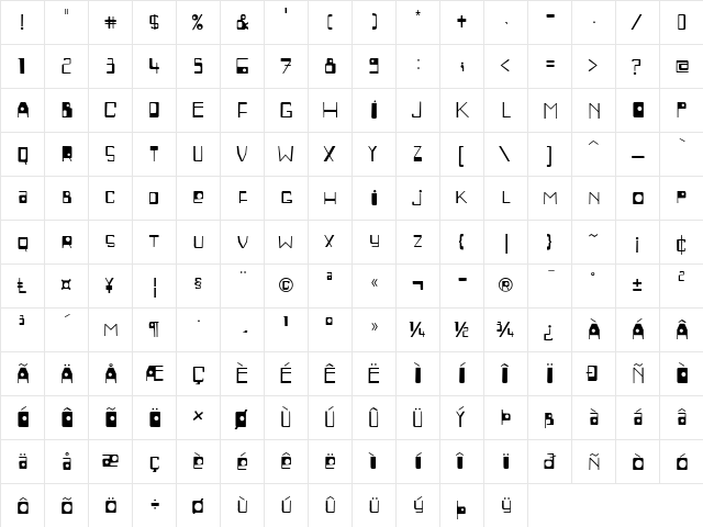 PF Beatnick Pro Regular  glyph index