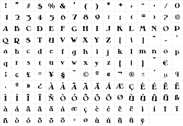 Melbourne-Bold Regular  glyph index