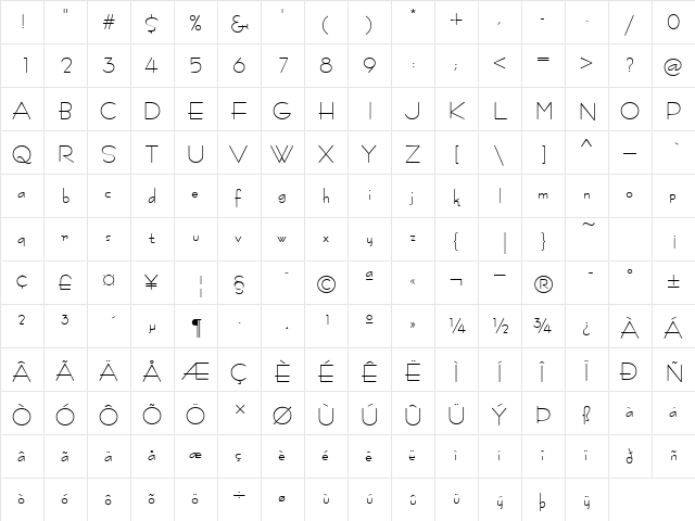 Berlin Regular  glyph index