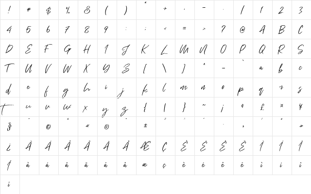 Just Kelly Justine Regular  glyph index