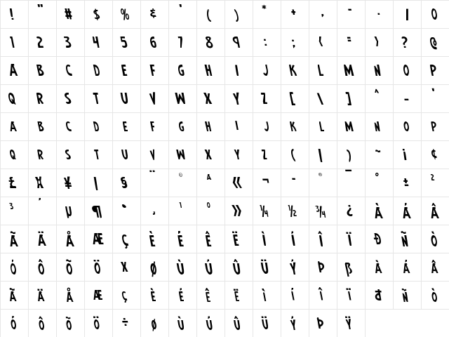 Earth's Mightiest Leftalic Italic  glyph index