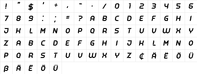 Belgrado Italic  glyph index