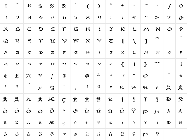 GengisKahnExtended Regular  glyph index
