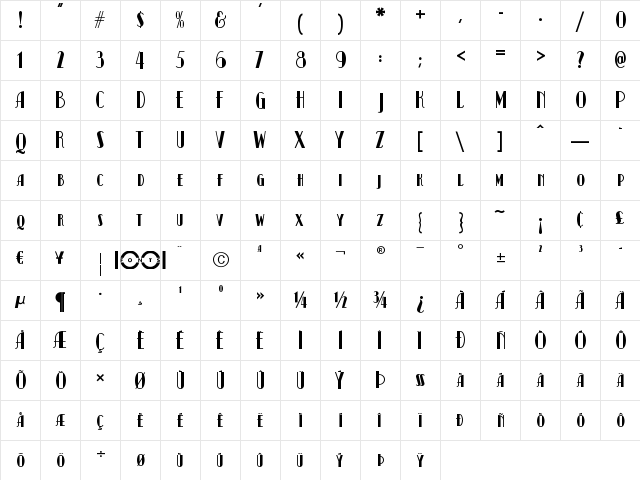Kismet NF Regular  glyph index