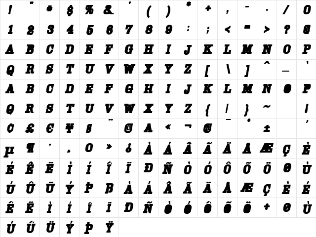 Cam ExtraBoldOblique  glyph index