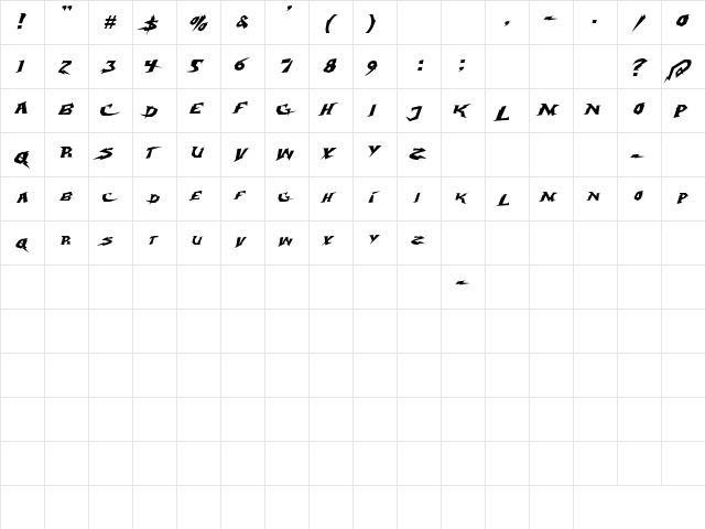 Electrox Regular  glyph index