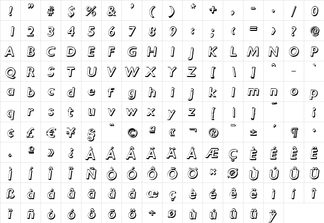 DavidBeckerShadow-Medium Italic  glyph index