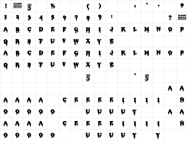 Bloody Office Regular  glyph index