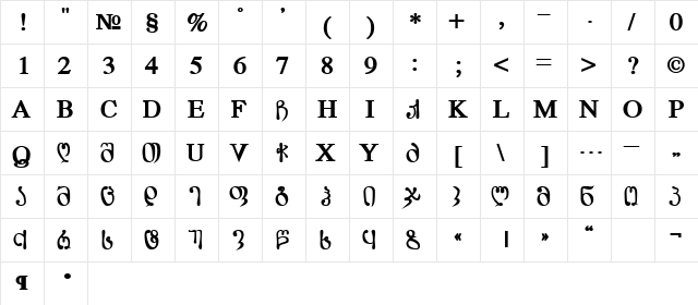 Geo LortkipanidzeMtavr Bold  glyph index