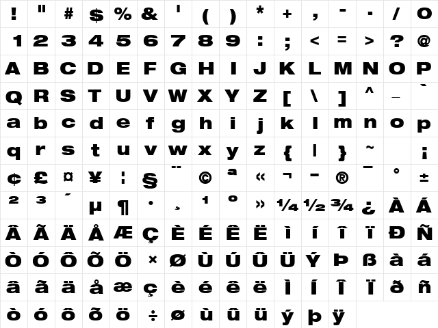 ContextRepriseBlackExpSSK Bold  glyph index