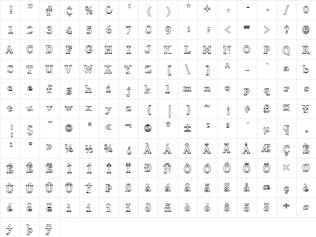 FZ ROMAN 29 HOLLOW Normal  glyph index