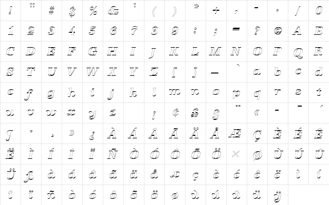 URWAntiquaTBolItaOu1 Regular  glyph index