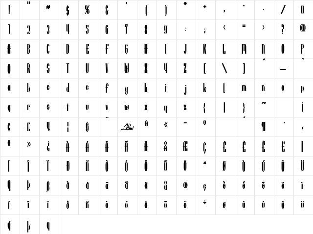 Utusi Star Bold  glyph index