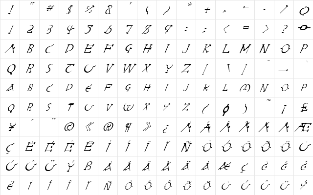 FZ UNIQUE 28 ITALIC Normal  glyph index