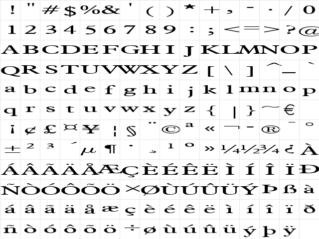 NadineExtended Normal  glyph index