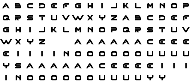XHARP Demo Regular  glyph index