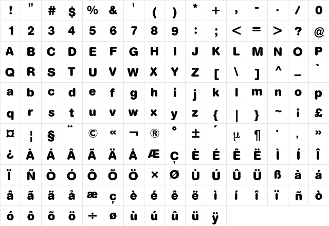 AG Buch Rounded BQ Regular  glyph index