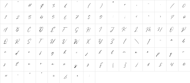 Gardenisa Regular  glyph index