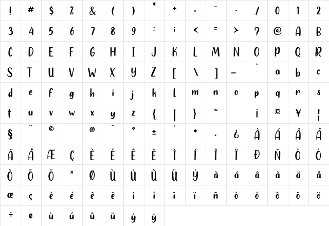 Heylolly Regular  glyph index