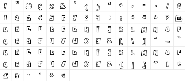 RockBiterOutlines Regular  glyph index