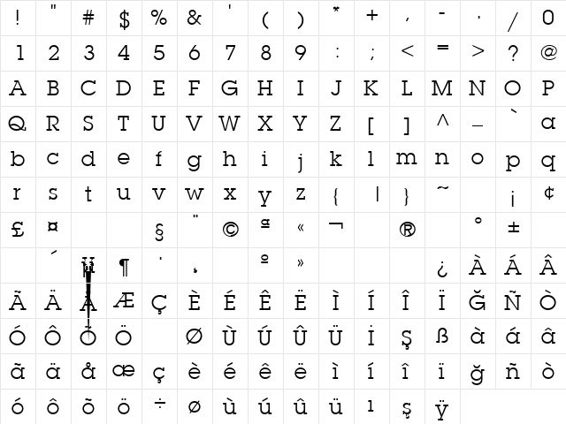 TR McLean Regular  glyph index