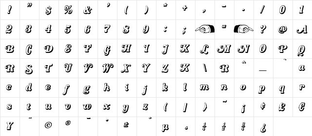 Country Western Swing Open Regular  glyph index