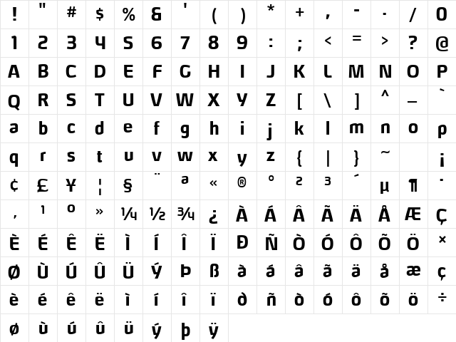 Hybrea Bold  glyph index