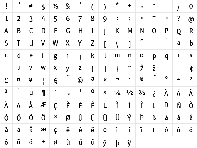Unit-RegularTF Regular  glyph index