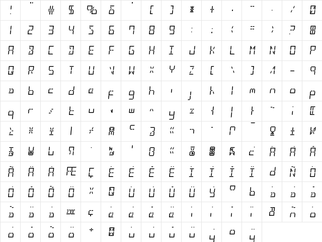 LED Sled Regular  glyph index
