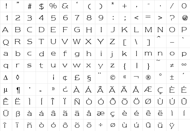 NebraskaLight Regular  glyph index