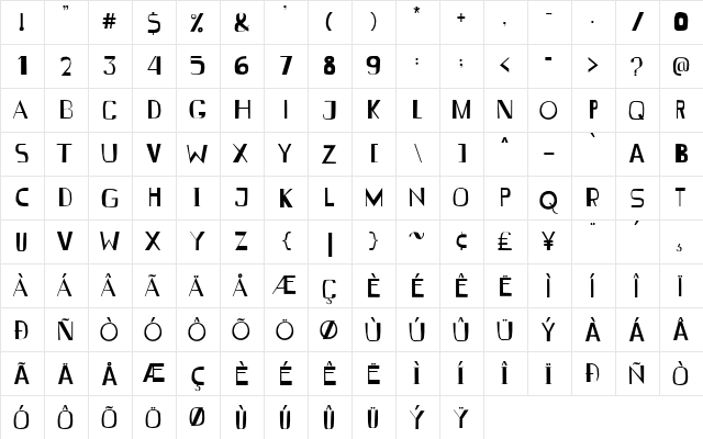 Vendendo Regular  glyph index