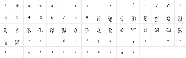 Billady Savior Demo Regular  glyph index