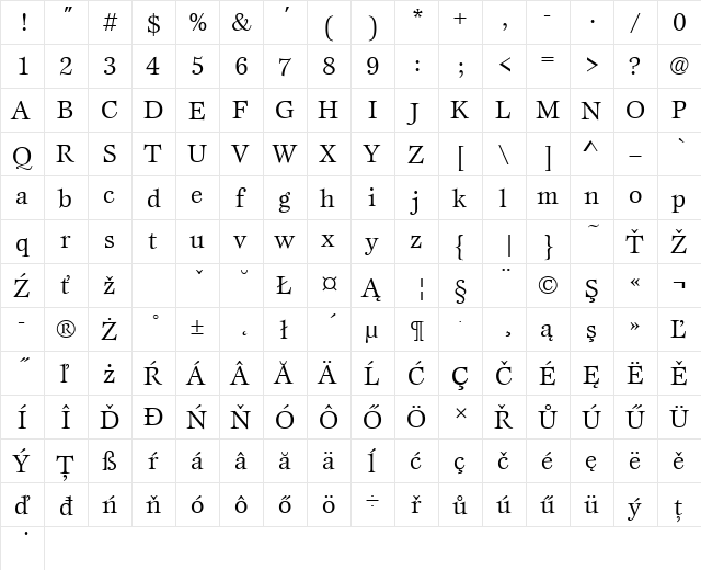 EspritItcTEE Regular  glyph index